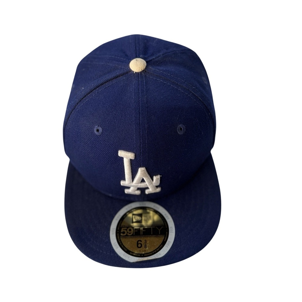 New Era 59FIFTY LA Dodgers Hat Size 7 3/8 Blue‎ Tan Fitted MLB Cap 5950 Haiti